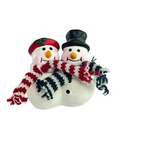 Vintage Ceramic Snowman Couple Planter with Scarves Christmas Vase Holiday Decor